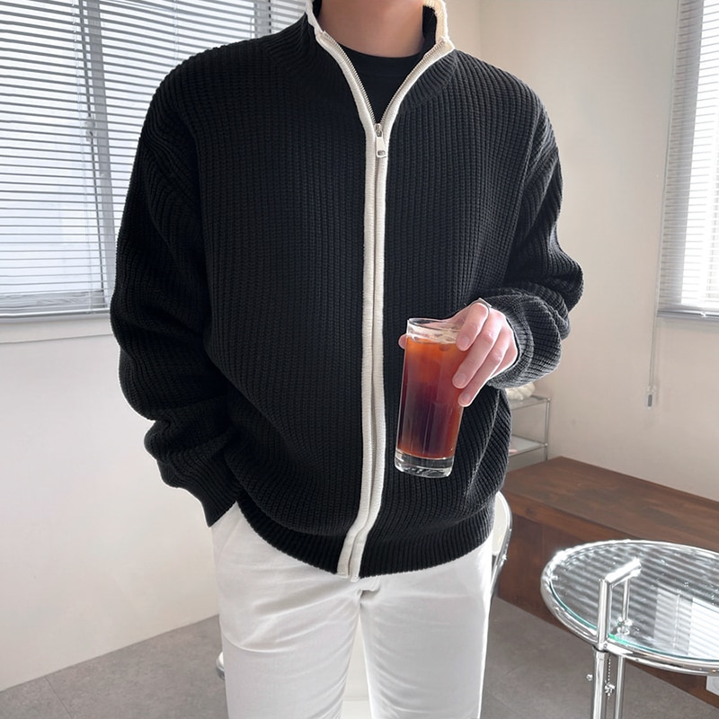 2022 New Spring and Autumn Men Sweater Coat Solid Color Knitted Cardigan Stand Collar Spring Jacket Warm Sweater Coa